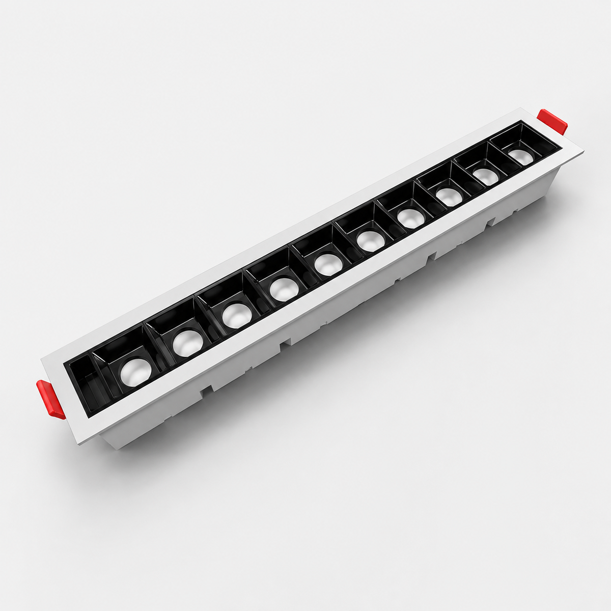 LDL Series - 20W white frame angled perspective view showing deep black baffle multi-spot COB array