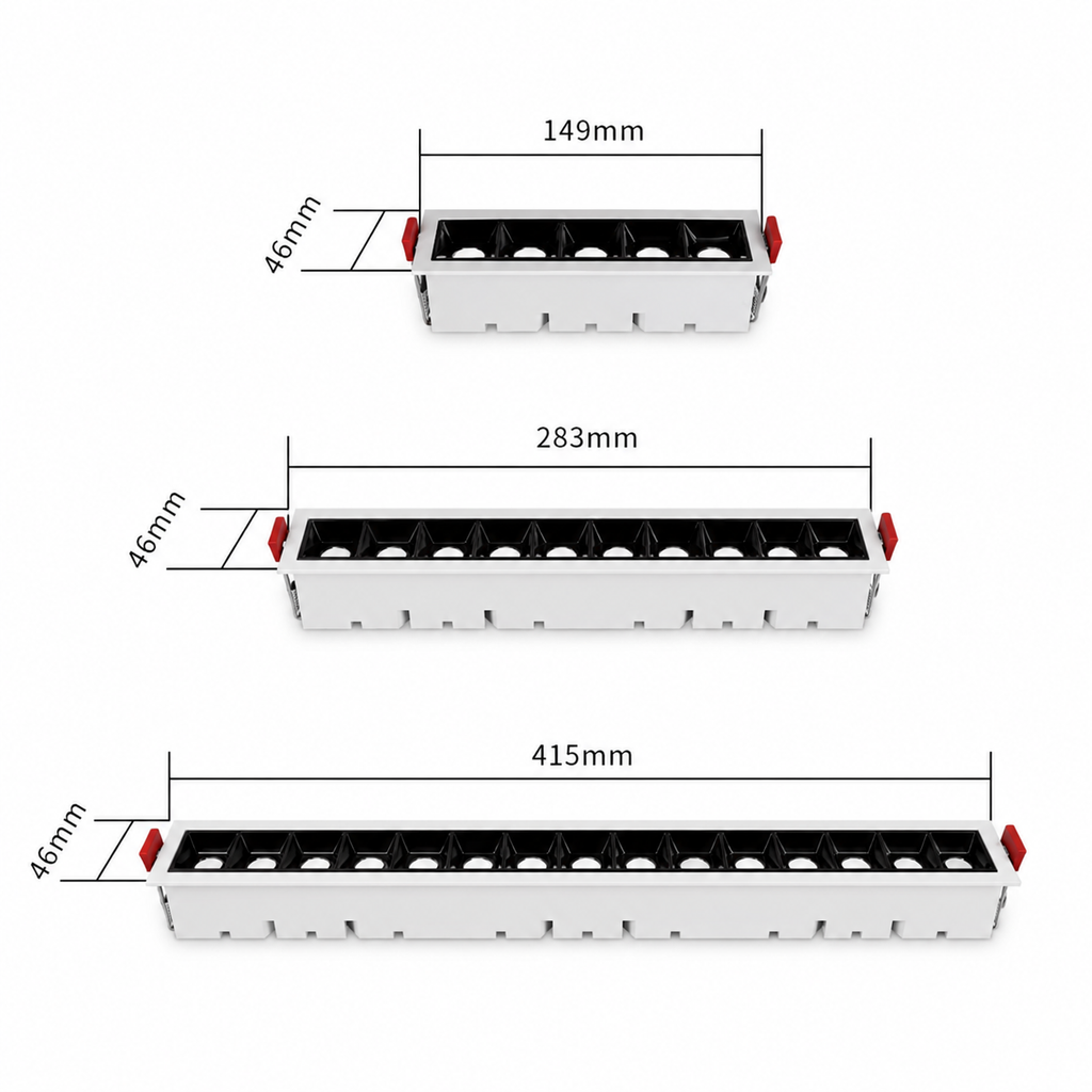 LDL Series - dimension drawing 149mm 283mm 415mm all 46mm width three size options