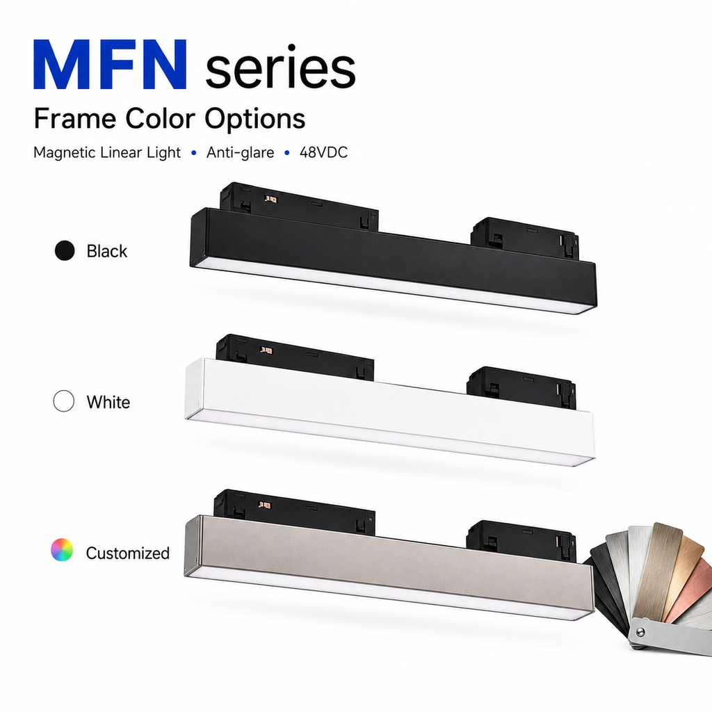 MFN Series Frame Color Options - Magnetic Linear Light Anti-glare 48VDC Black White Customized frame with color fan swatch