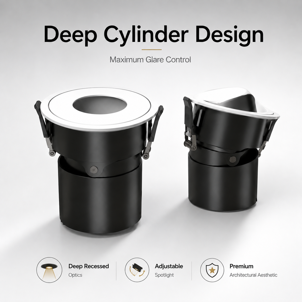KDL Series - Deep Cylinder Design Maximum Glare Control - adjustable tilted position showing deep recessed optics