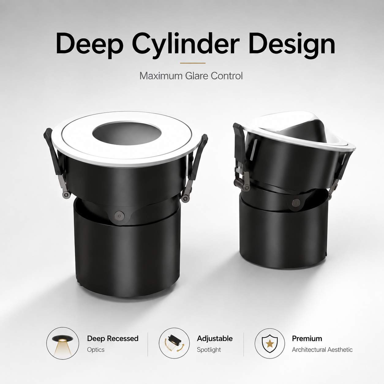 KDL Series - Deep Cylinder Design Maximum Glare Control - adjustable tilted position showing deep recessed optics
