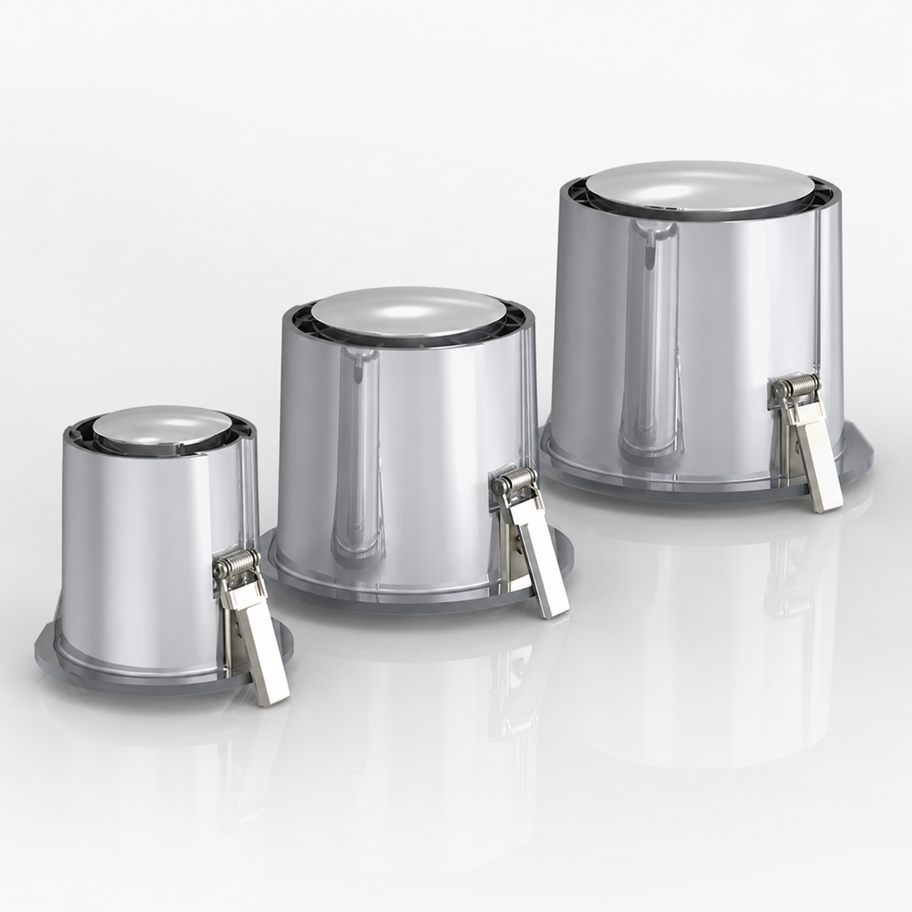 XDL Series - three sizes 2in 3in 3.5in brushed aluminum cylinder body with spring clip mounting system