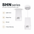 SHN Series Anti-glare Ceiling and Pendant Light - white square surface-mounted and pendant versions UGR 10-12 Flicker Free PF>0.9 5 Years Warranty