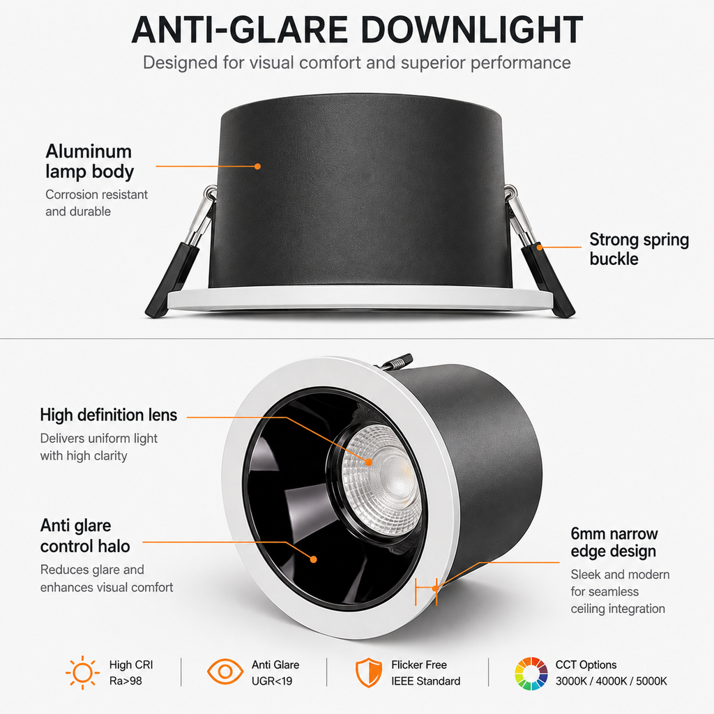 GDL Series - aluminum lamp body strong spring buckle high definition lens anti-glare control halo 6mm narrow edge design