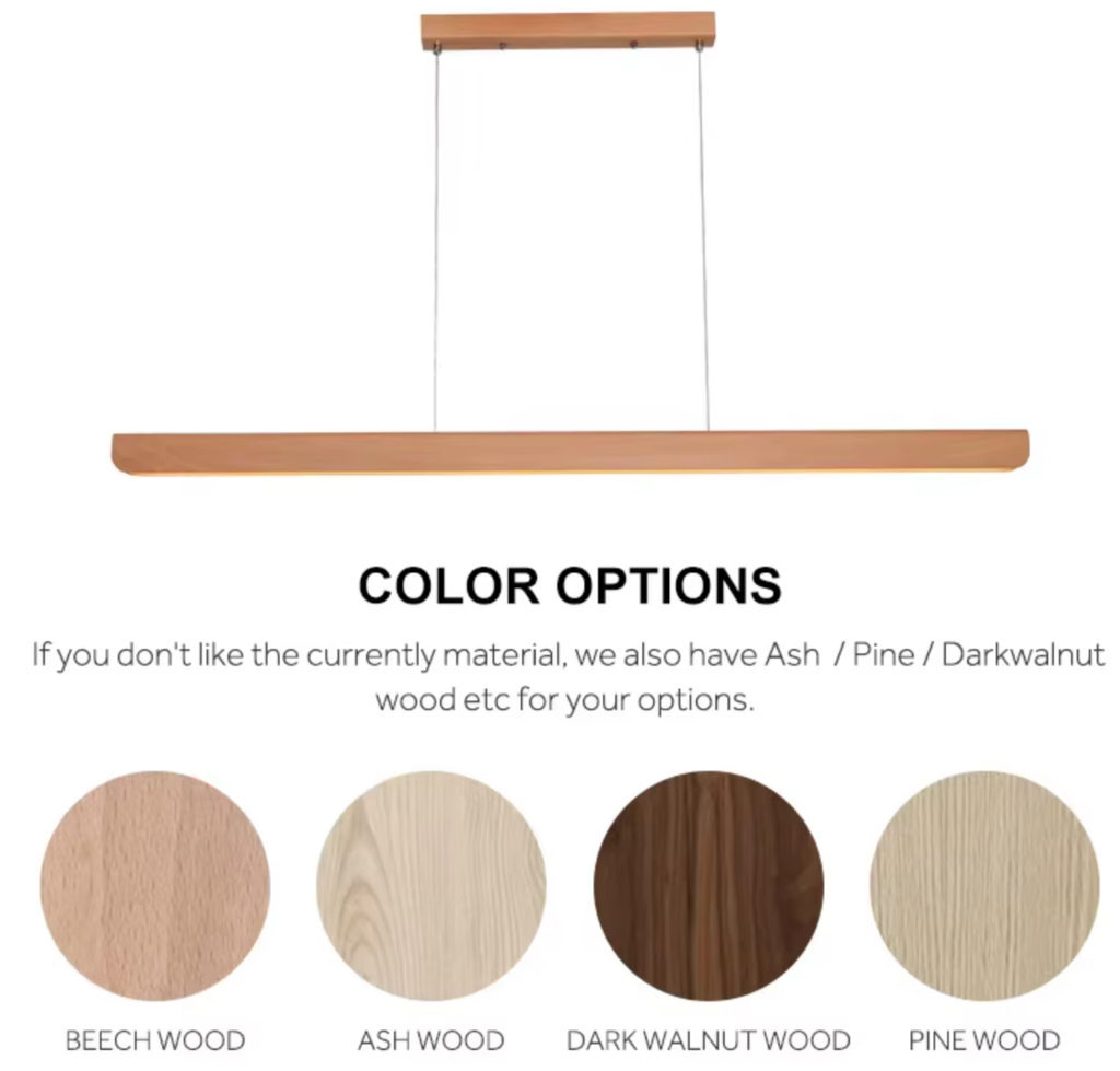 Wooden Linear Pendant Lamp More Styles - six custom styles straight bar curved arc wave shape oval ring linear pendant lights natural wood finish contact us directly