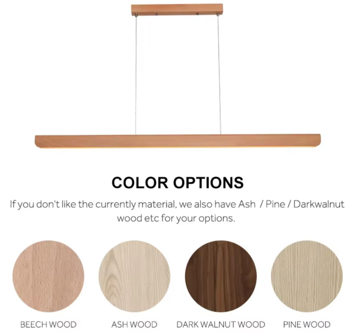 Wooden Linear Pendant Lamp More Styles - six custom styles straight bar curved arc wave shape oval ring linear pendant lights natural wood finish contact us directly