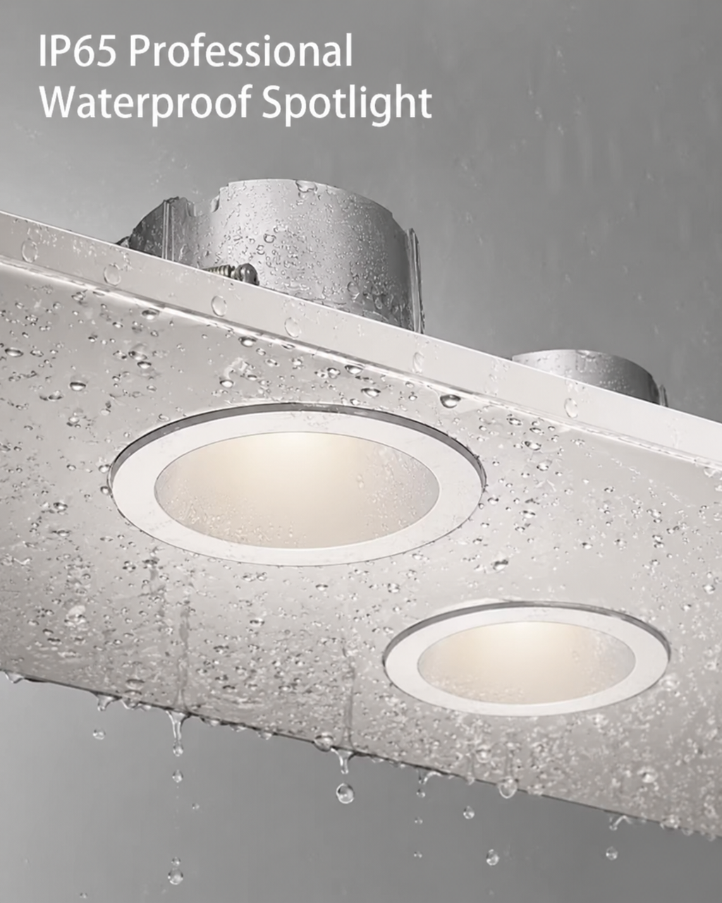 XDL Series - IP65 Professional Waterproof Spotlight ceiling installation with water droplets showing waterproof performance