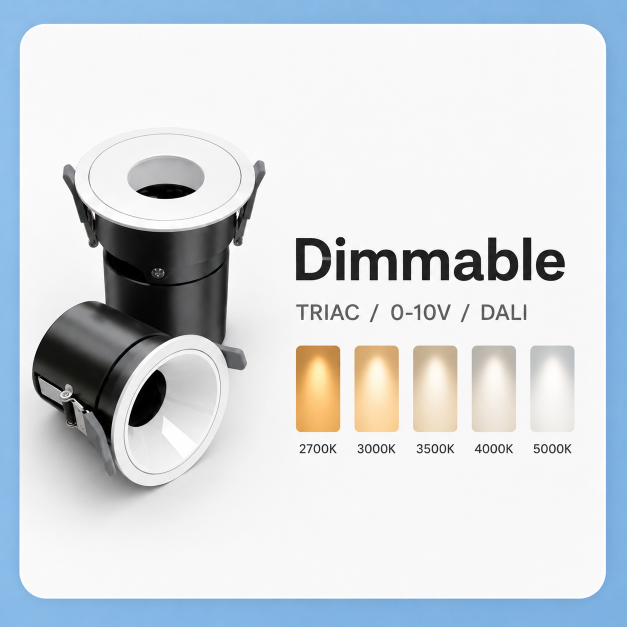 NDL Series Dimmable TRIAC 0-10V DALI with 2700K 3000K 3500K 4000K 5000K CCT options white and black frame