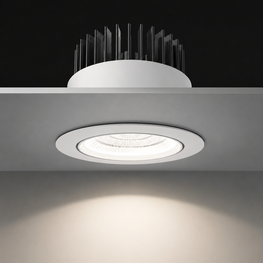 FDL Series - ceiling installation showing warm white COB beam output
