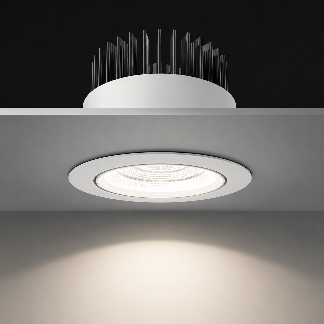 FDL Series - ceiling installation showing warm white COB beam output