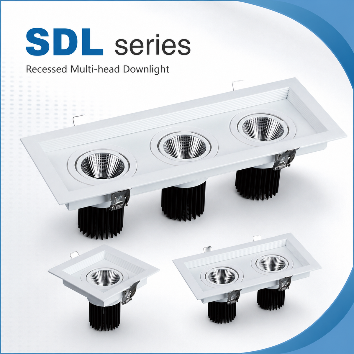 SDL Series recessed multi-head downlight - 1 head 2 head 3 head white frame product overview