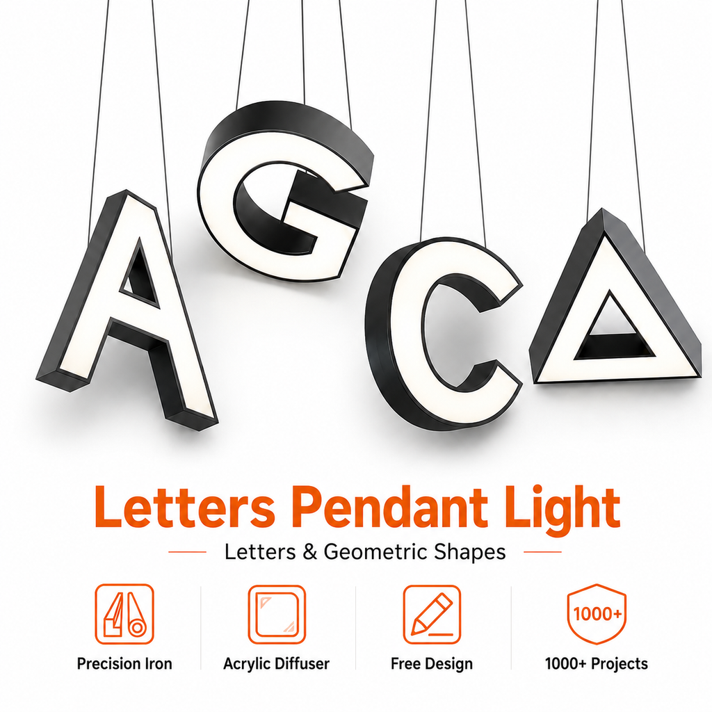 LED Letters Pendant Light - A G C triangle geometric shapes black precision iron acrylic diffuser suspension wire white background Letters and Geometric Shapes Free Design 1000+ Projects
