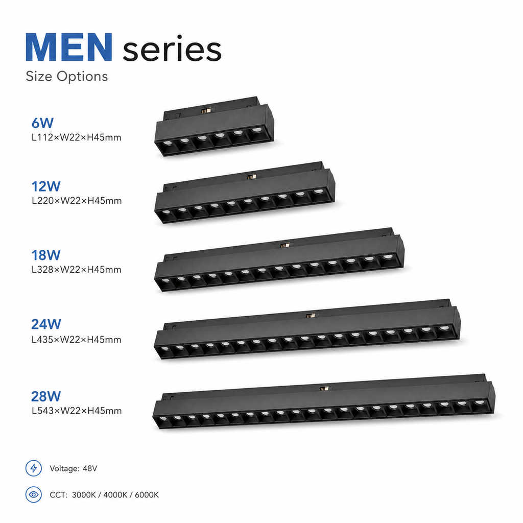 MEN Series Frame Color Options - Magnetic Linear Light Anti-glare 48VDC Black White Customized frame colors with color fan