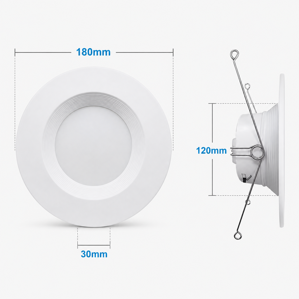 TDL Series - dimension drawing 180mm diameter 30mm inner aperture 120mm depth with spring clips side view