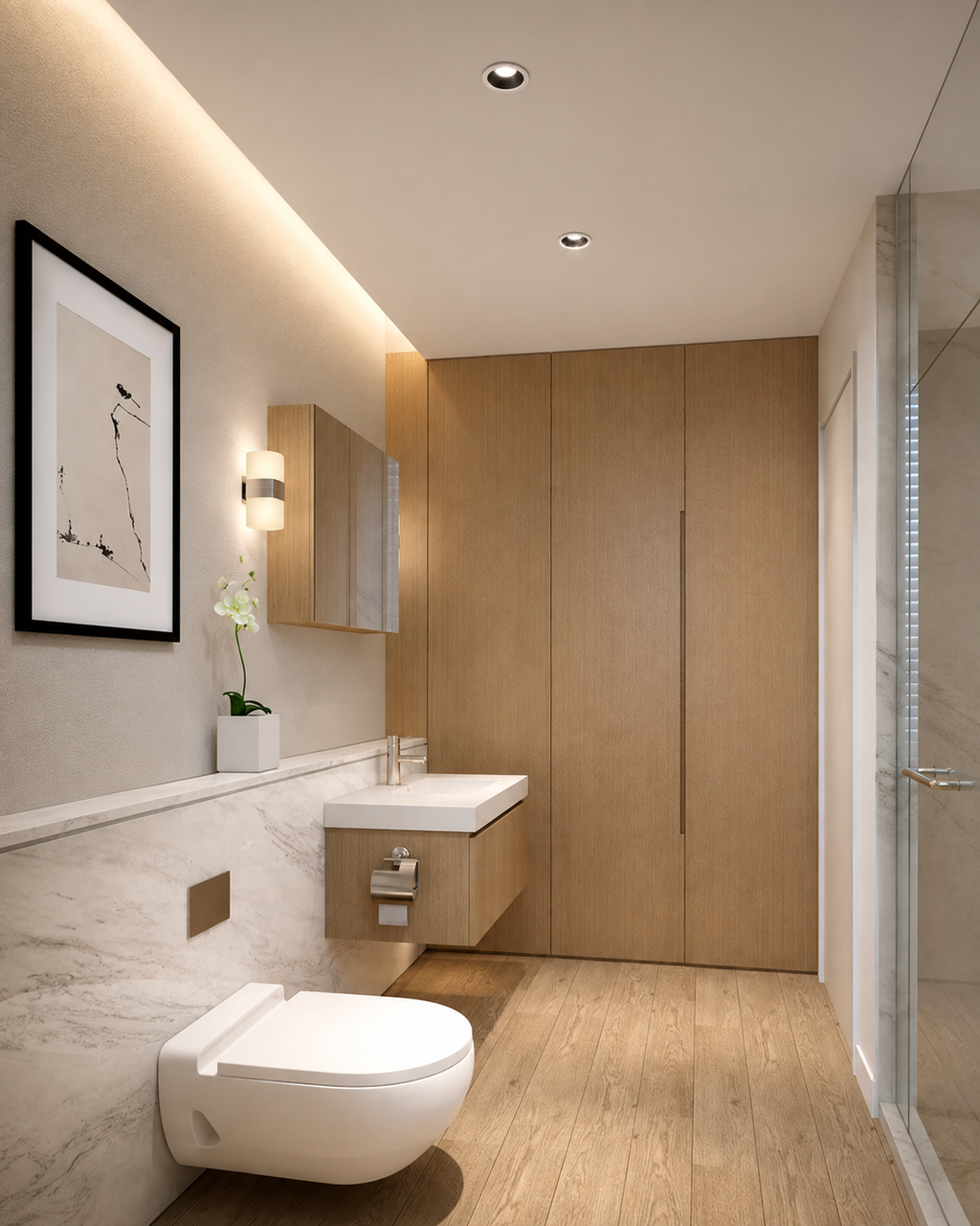 MDL Series - luxury bathroom installation showing recessed downlight in wet area ceiling