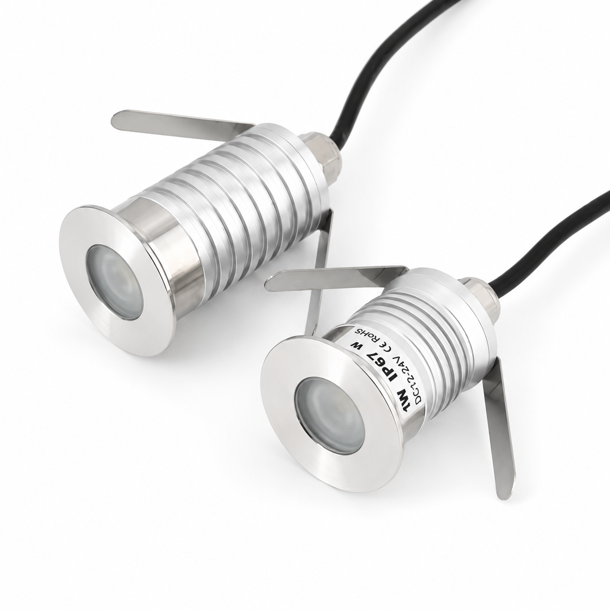 DDL Series flat LED in-ground light - two units product view, stainless steel finish