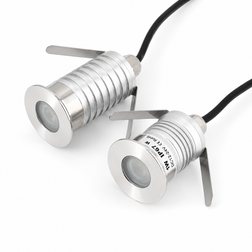 DDL Series flat LED in-ground light - two units product view, stainless steel finish